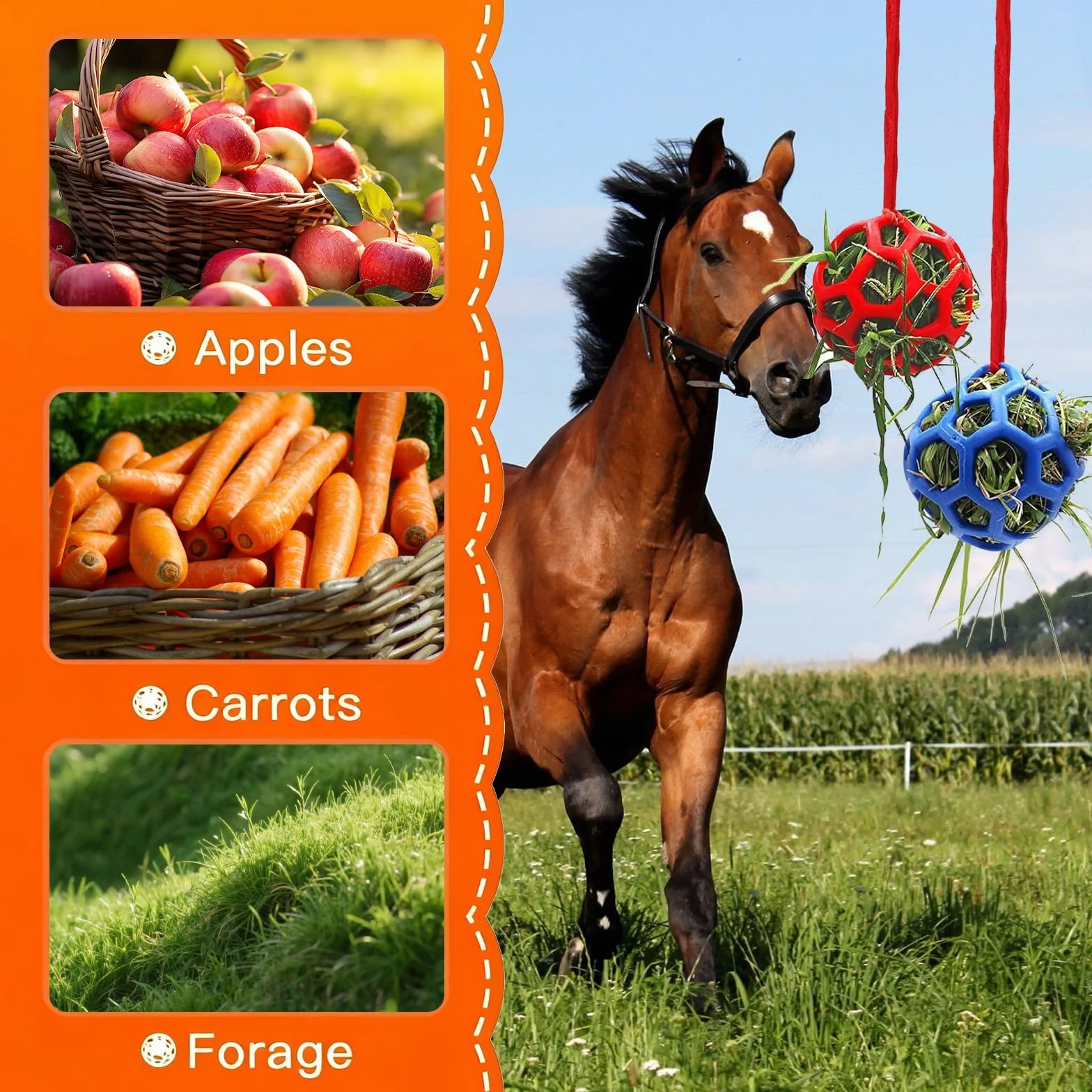 Balles à Foin pour Chevaux, Jouet d'Alimentation Lent Corde Suspendue, Mangeoire Foin Cheval, pour Bovins et Ovins