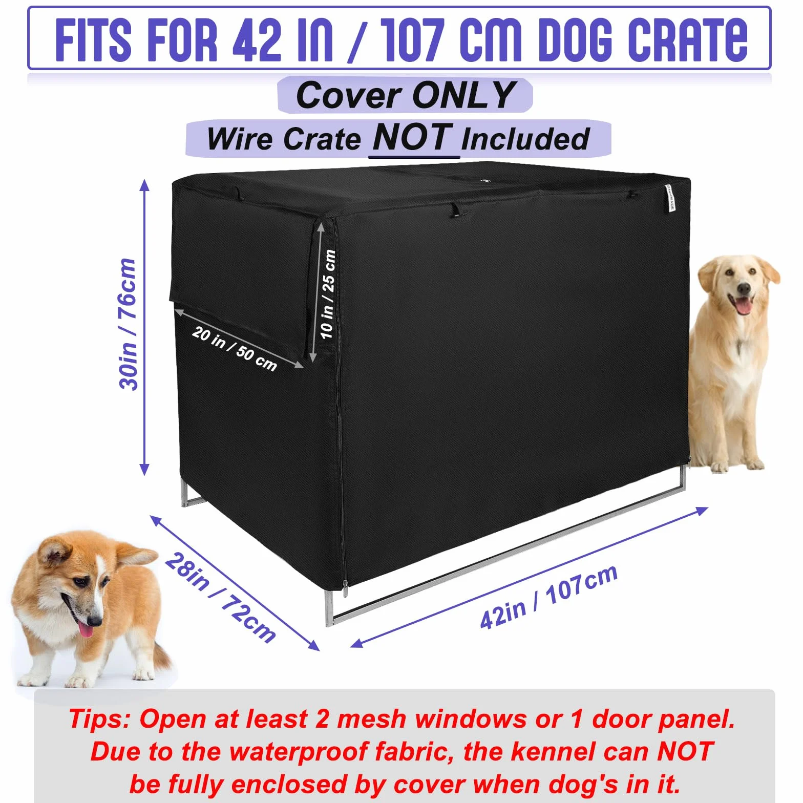 Housse de Cage pour Chien en Tissu Oxford 600D pour Cage Métallique 107 x 72 x 76 cm