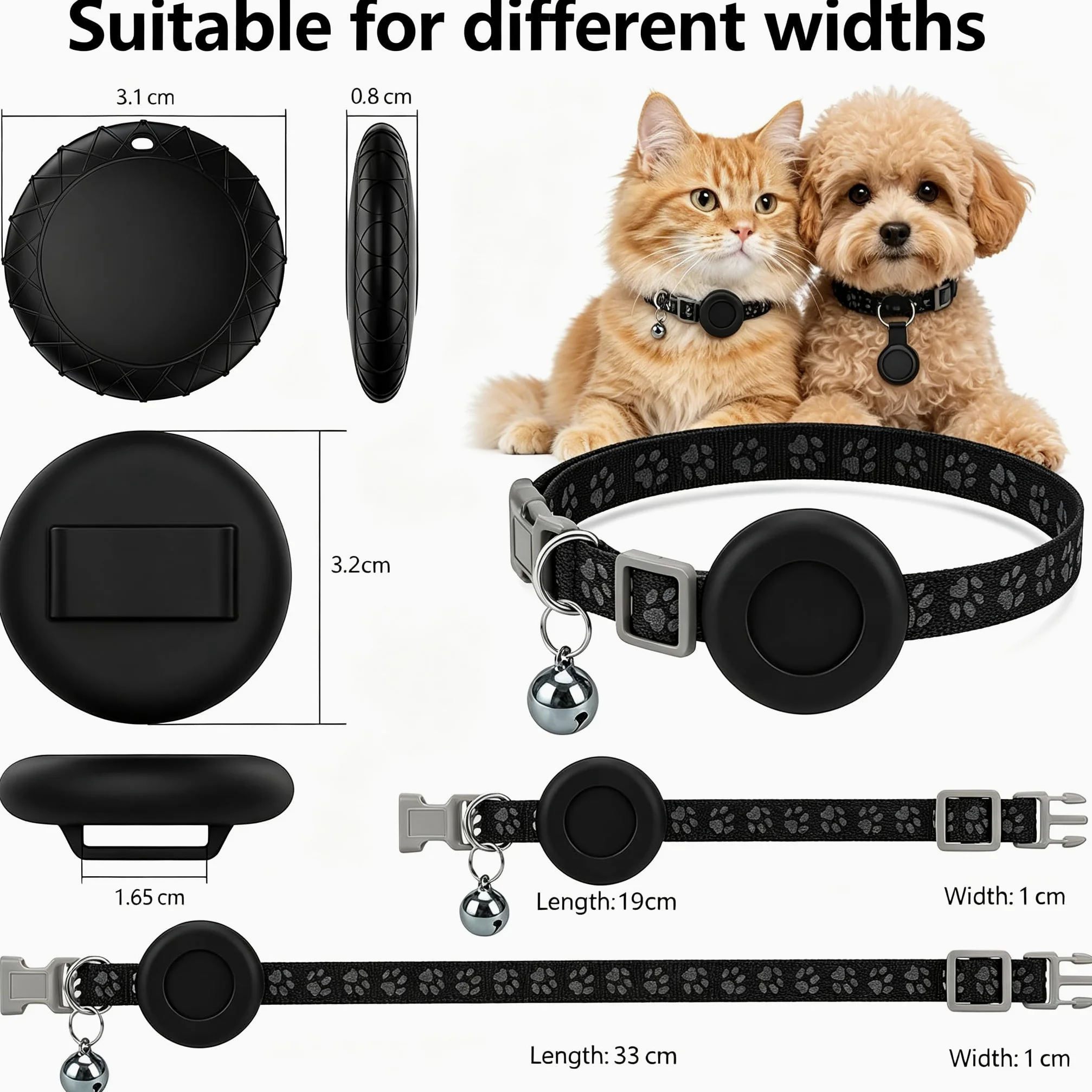 Traqueur GPS pour chiens et chats (pas d'abonnement requis), traqueur GPS pour colliers d'animaux de compagnie, certifié Apple MFi, fonctionne avec iOS Find My, suivi mondial en temps réel, étanche