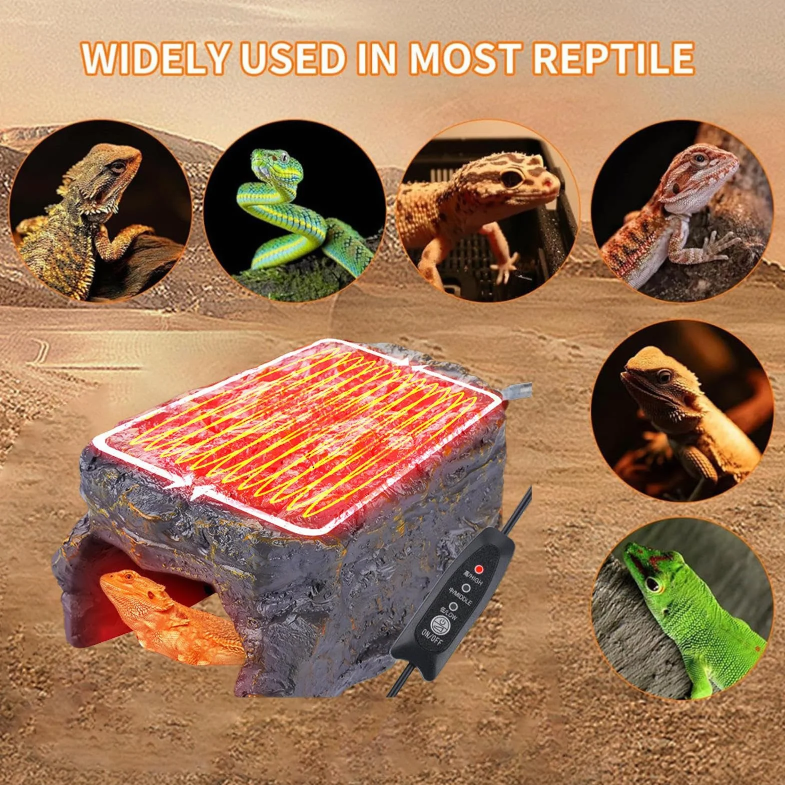 Rocher thermique résine pour terrarium, abri chauffé reptiles