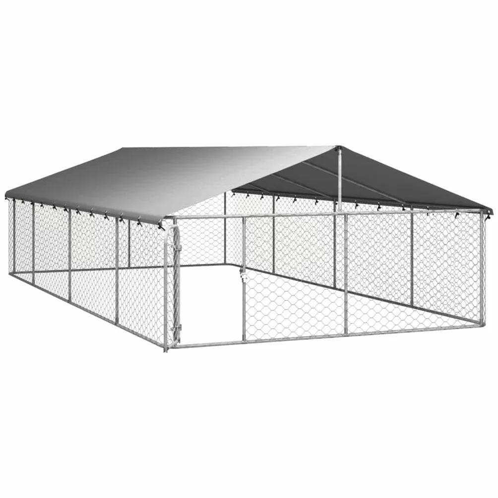 Chenil d'extérieur pour Chien, Enclos Cage Métal avec Toit 600x300x150 cm