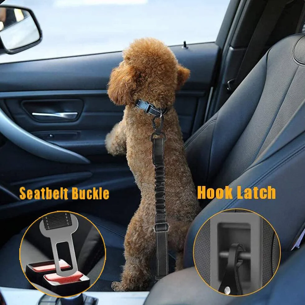 Ceinture Sécurité Chien Voiture Réglable Amorti Absorption Chocs Réfléchissante Élastique Noire