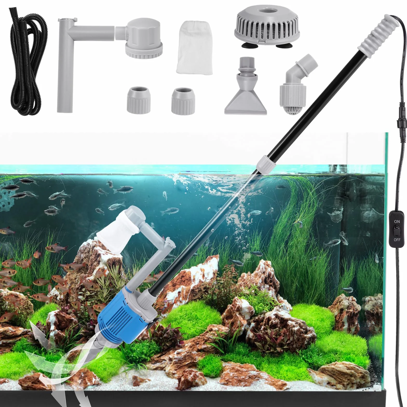 Aspirateur Electrique pour Aquarium 6 en 1 Kit Nettoyage de Gravier Changeur d'eau Laveur de Sable