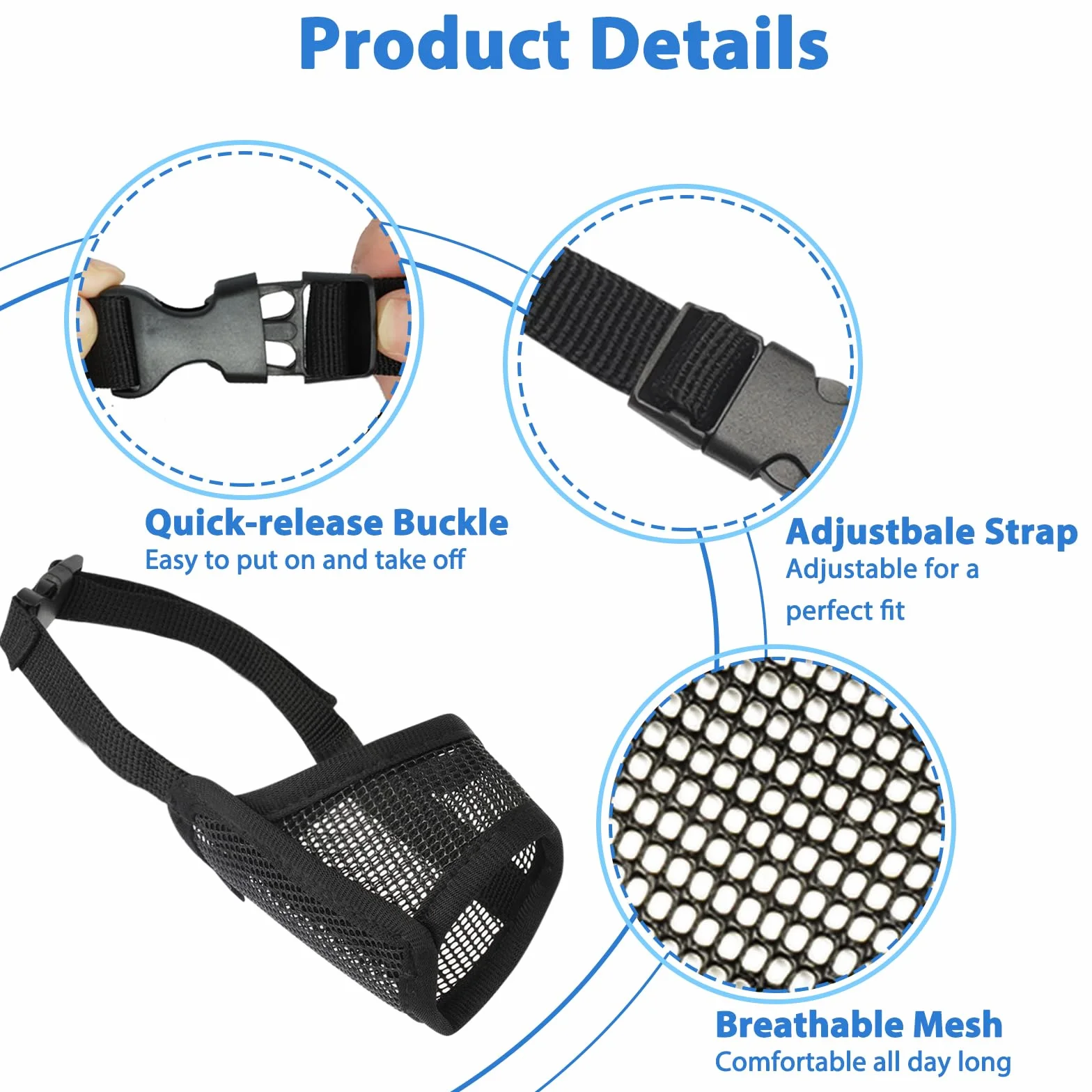 Lot de 7 muselières pour chiens de petite, moyenne et grande taille, muselière en maille pour chiens anti-morsure, mastication, aboiement, ensemble de muselière respirante avec sangle réglable pour le