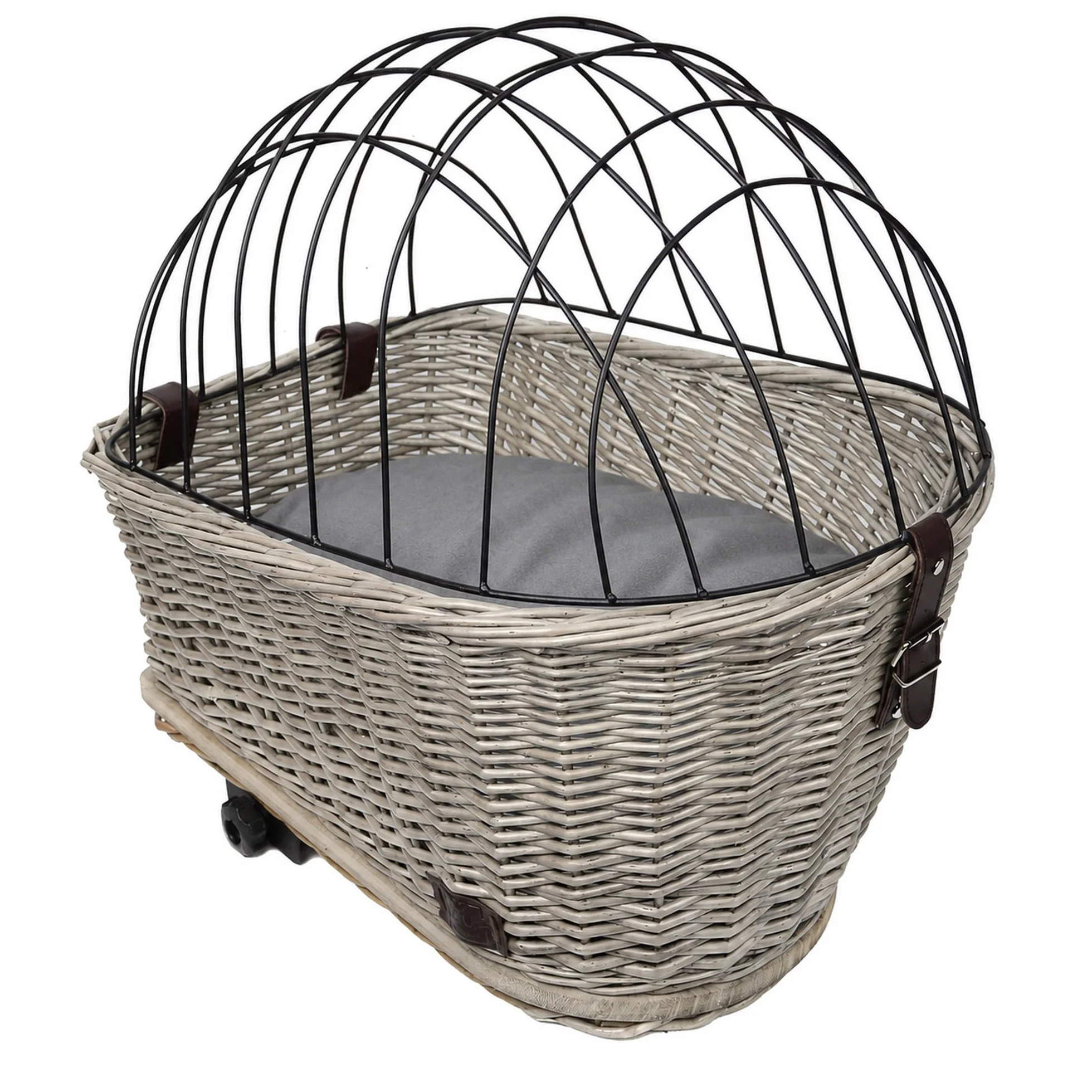 UNUS Panier de vélo pour chien en osier gris avec grille et coussin