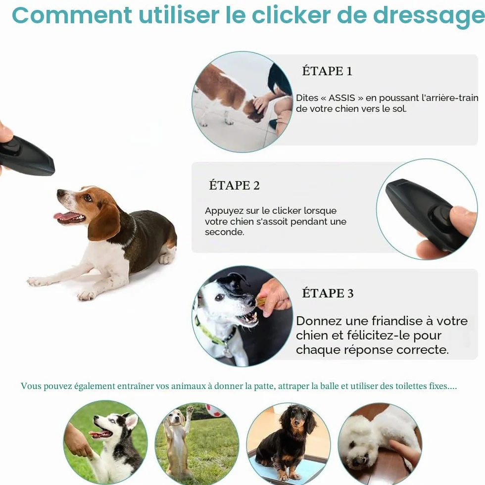 Cliqueur et Sifflet pour Chien - Lot de 2 Cliqueurs d'entraînement pour Chien avec Sangle de Poignet, Ensemble de Cliqueur et Sifflet Professionnel 2 en 1, Outils de Dressage pour Animaux de
