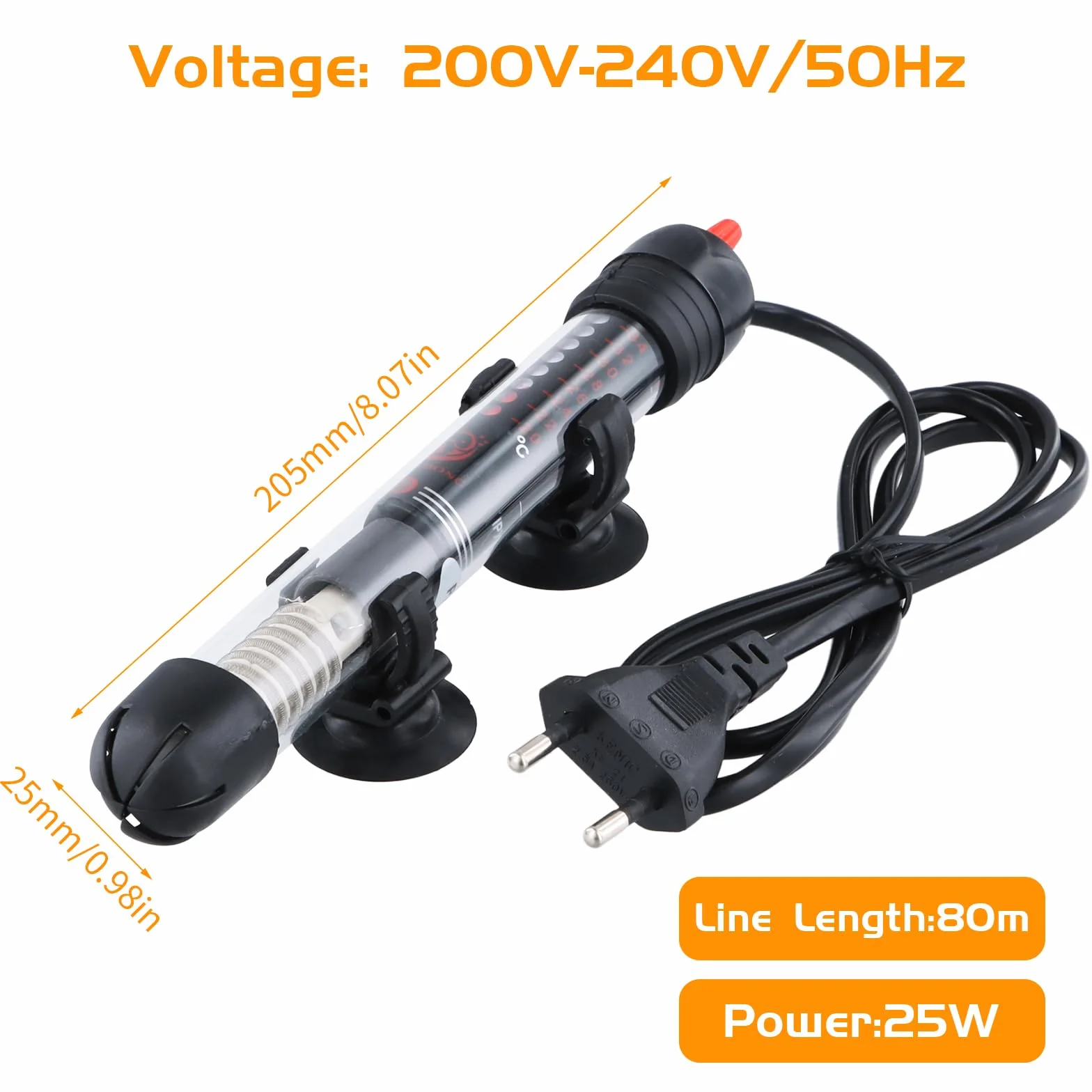 Focanet Chauffage Aquarium 30L, 25W Chauffage d'Aquarium Réglable avec Thermostat 20-34 °C, Thermostat Réglable, Chauffage en Verre Submersible pour Réservoirs à Poissons Et Aquarium
