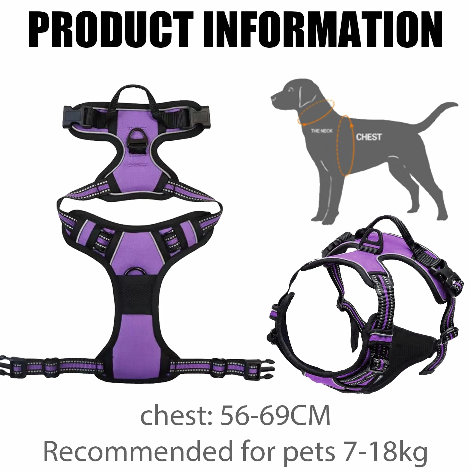 Harnais Chien No Pull Anti Traction, Violet M