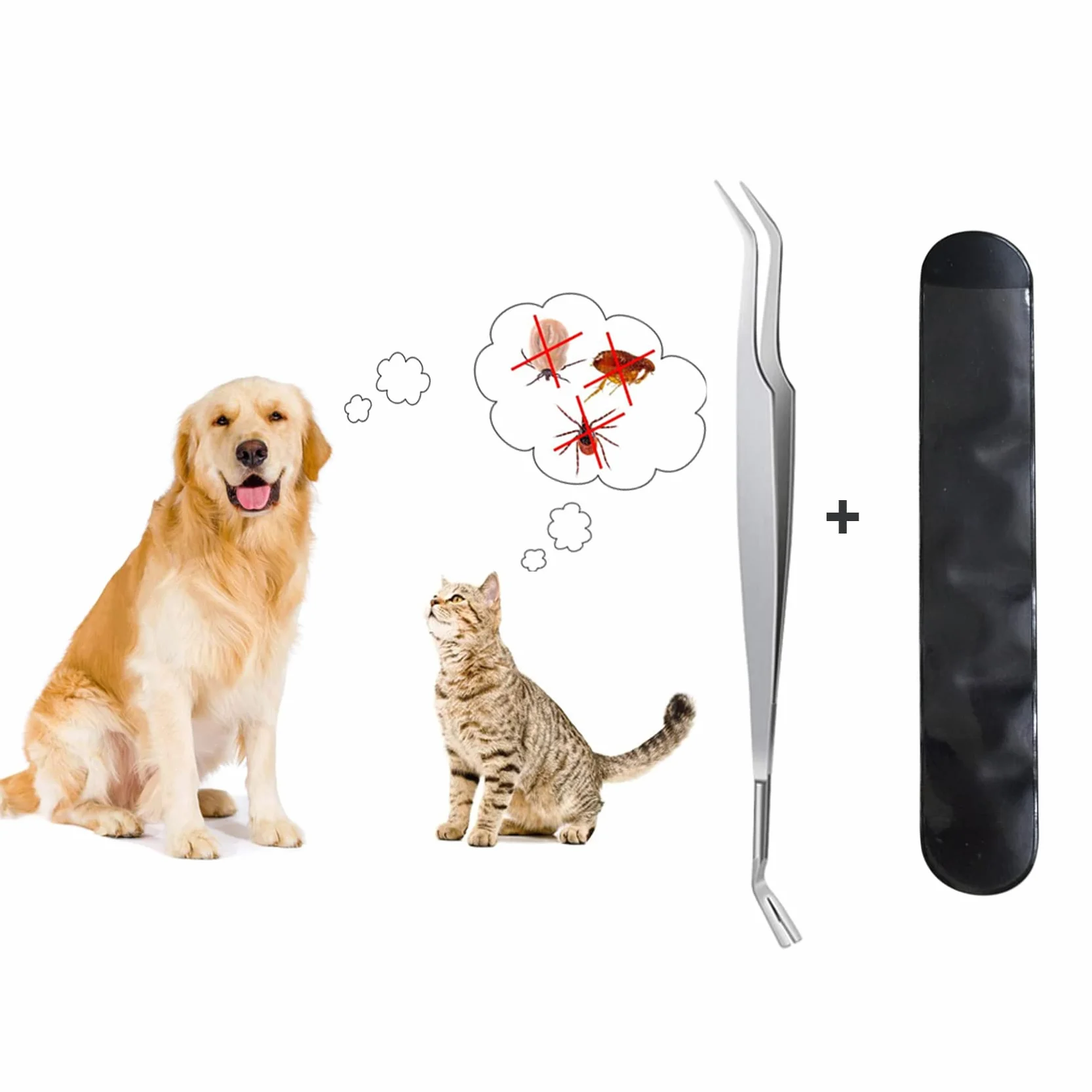 Pince à Tiques 2 en 1 Acier Inoxydable Professionnel avec Étui pour Humains Chiens Chats