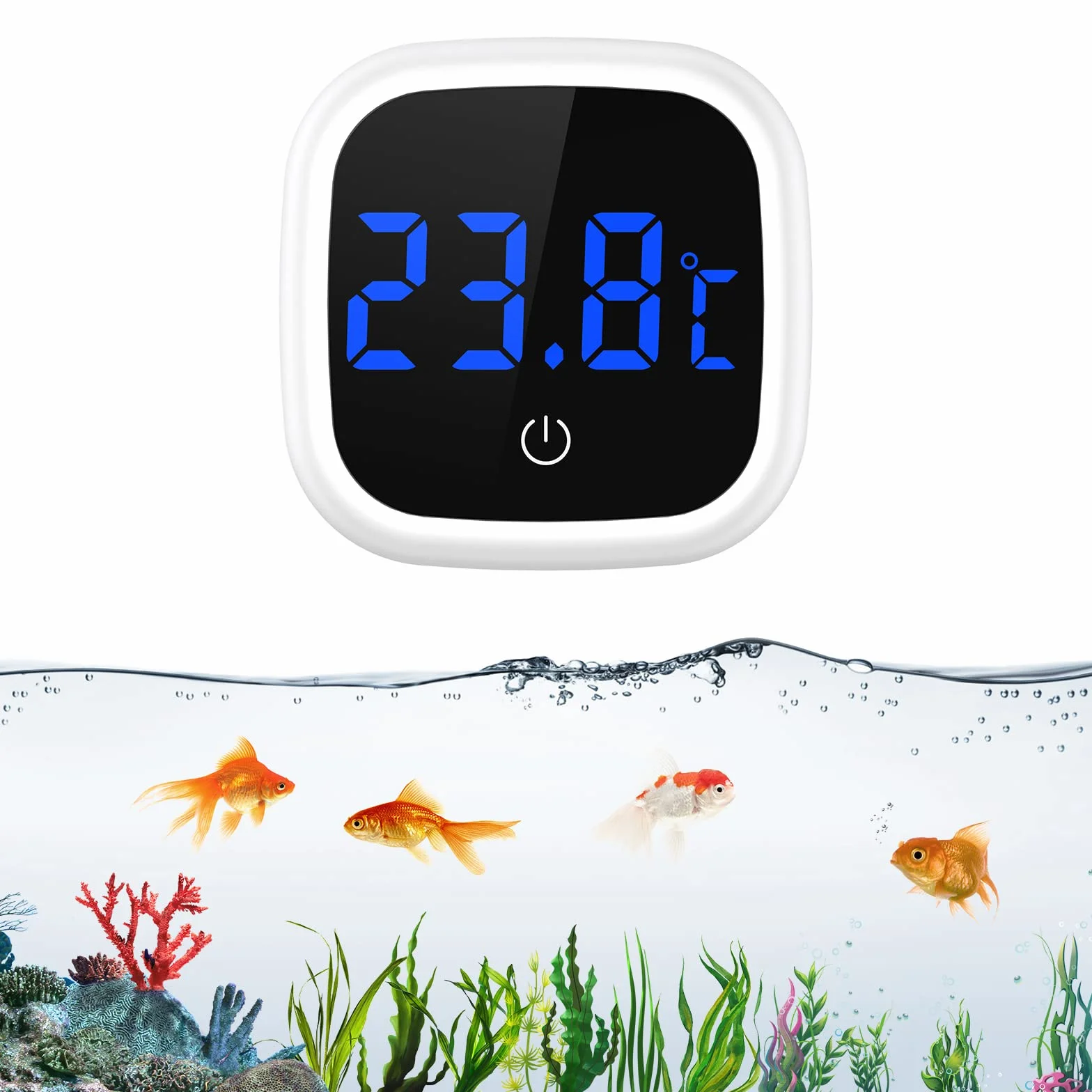 Brifit Thermomètre Aquarium Numérique avec Ecran Tactile LED, Sans Fil pour Eau Douce et Marine