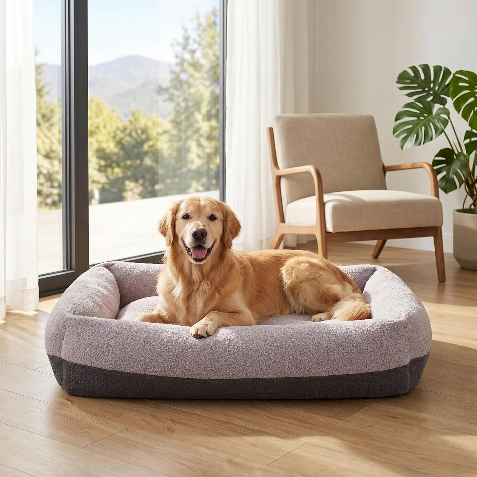 Pawk Panier pour Chien Grande Taille, XL Lit Chien Dehoussable Lavable, Coussin Antidérapant Doux Anti-Anxiété, 91x69x20cm