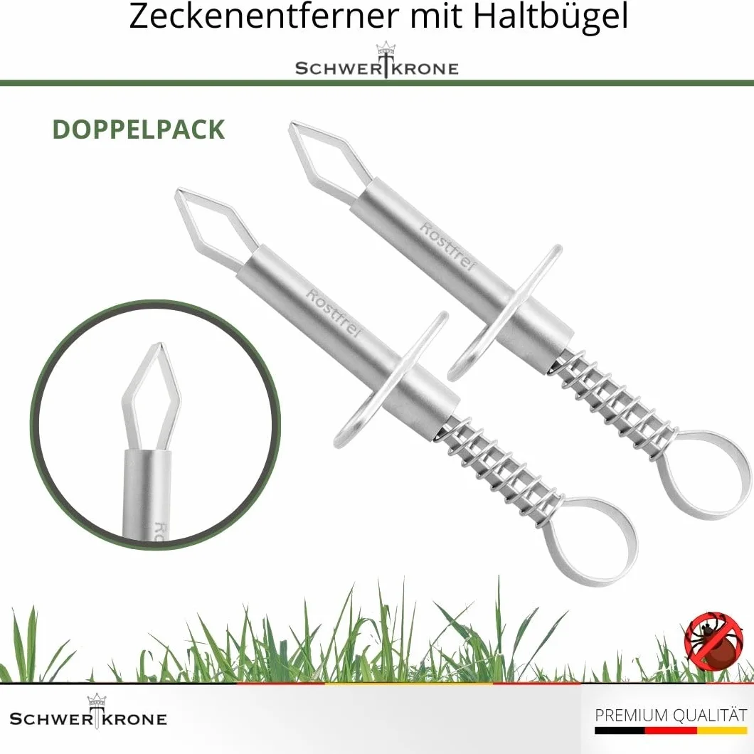 Lot de 2 pinces à tiques en acier inoxydable avec étrier de maintien - Tire-tiques à ressort