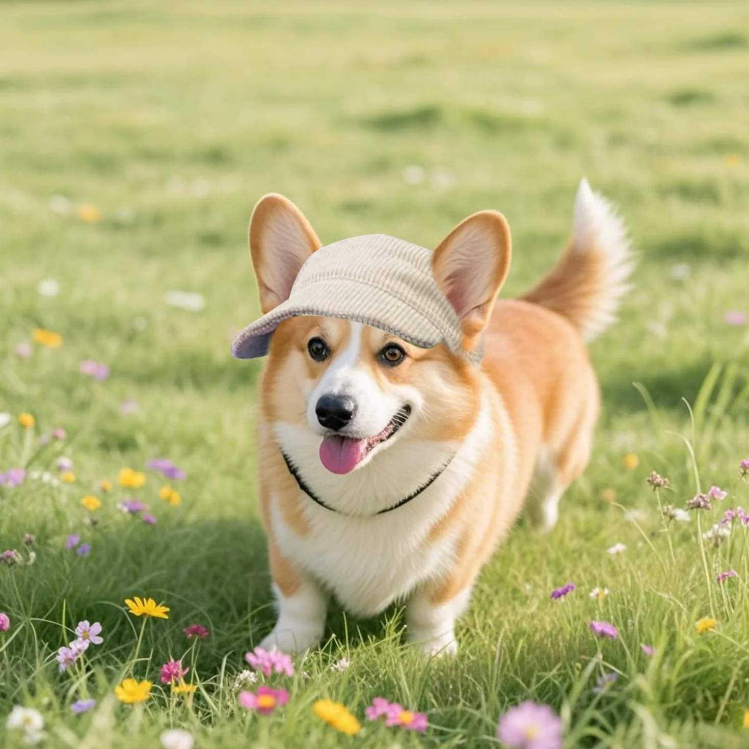 Casquette de baseball pour chien réglable avec trous d'oreilles chapeau de soleil velours côtelé respirant kaki taille L