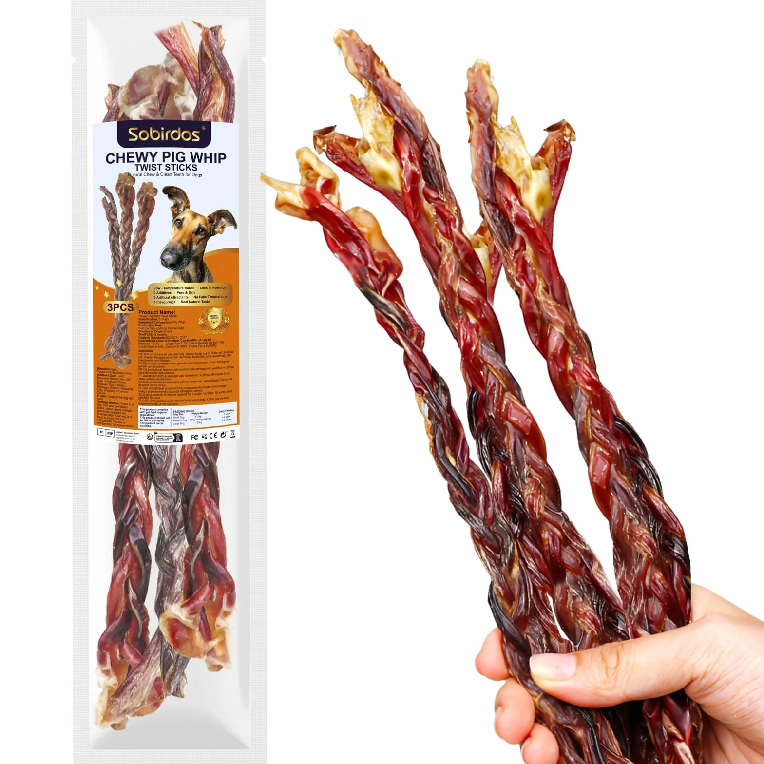 Pork Whip Dog Treats 28cm 60g for Heavy Chewing Dogs