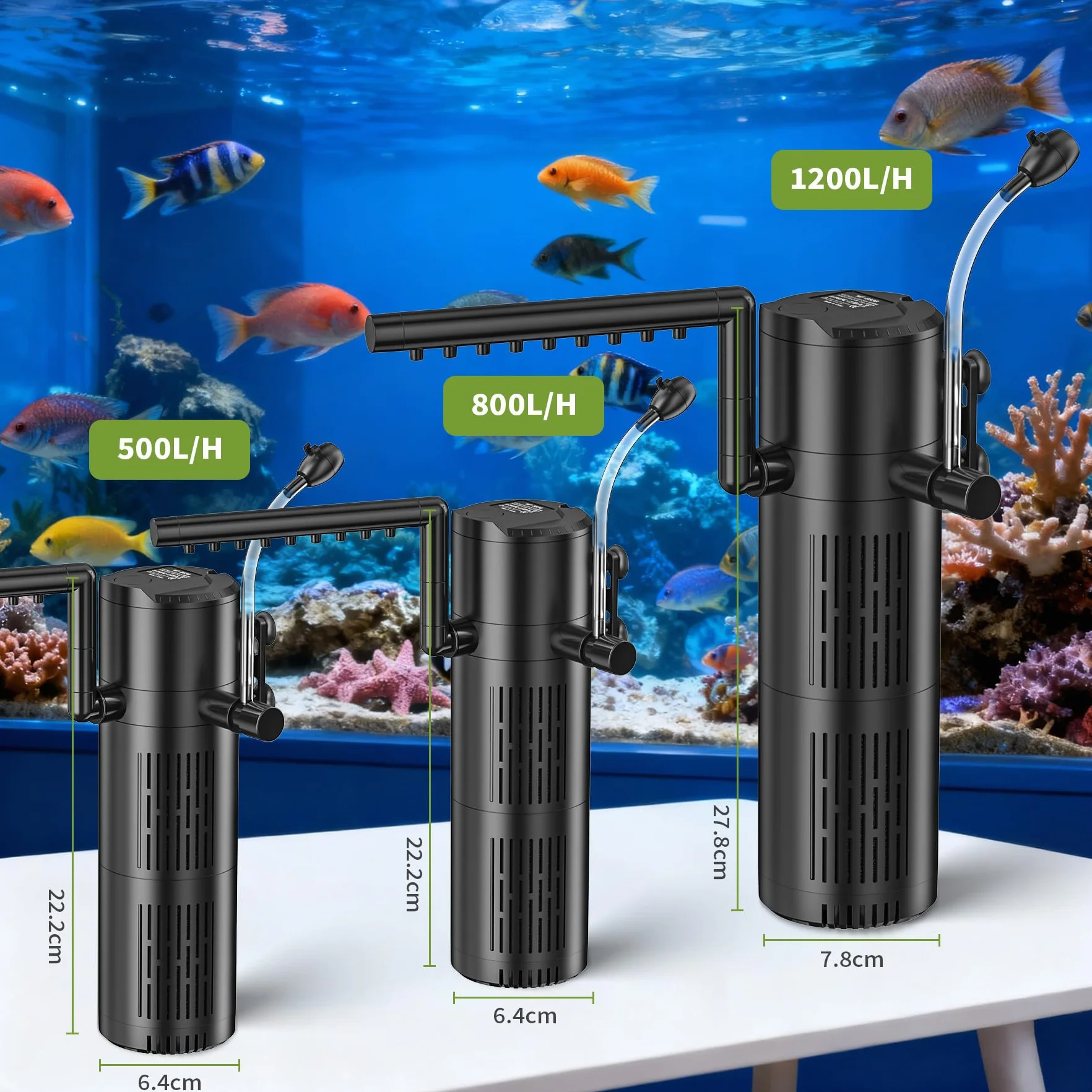 Forever Speed Filtre d’Aquarium Interne 5‑en‑1 avec Pompe UVC 6W 800L/H pour Aquariums 60-150L
