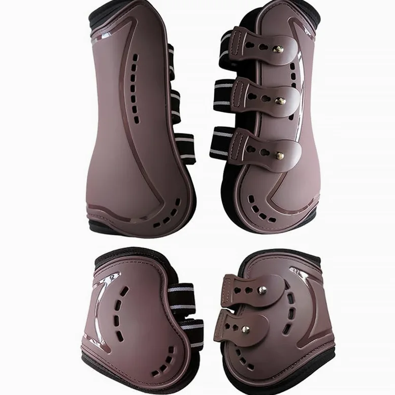 Merauno® Gaiters & Fetlock Caps, Set of 4 Gaiters, Horse Tendon Bandage with Robust Elastic, PU Shell, Neoprene Breathable Holes for Jumping, Riding, Events