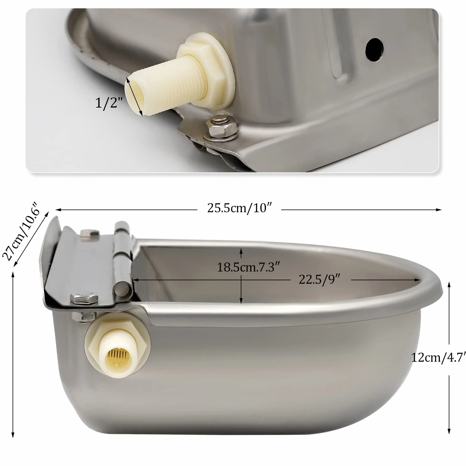 Abreuvoir Automatique en Acier Inoxydable avec Valve Flotteur pour Bovins, Chevaux, Moutons
