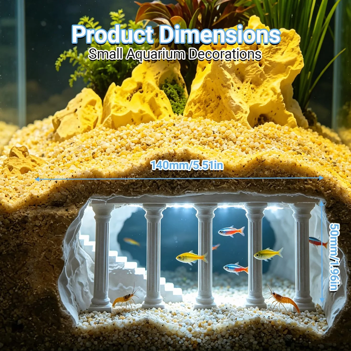 Cachette Aquarium Effet Bois Tunnel Souterrain 3D pour Wels & Crevettes, Grotte Multi-Chambres Décoration Naturelle Eau Douce (S)