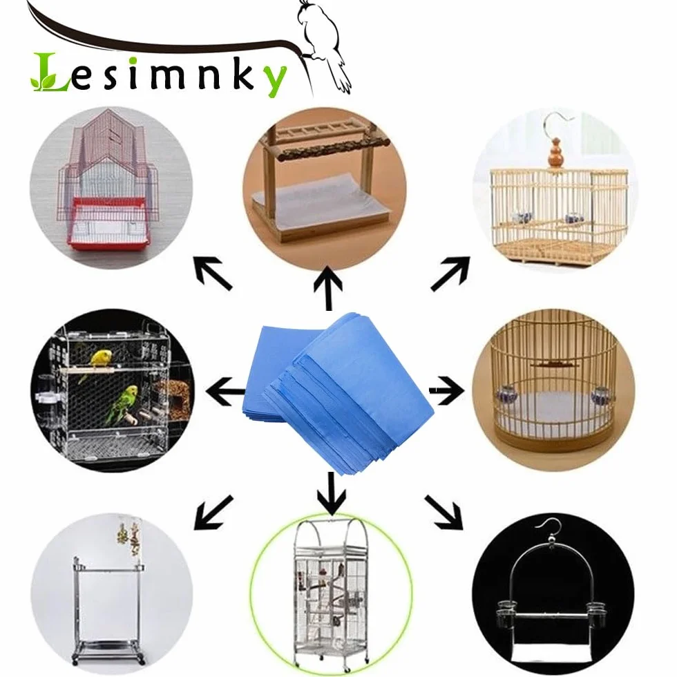 Lot de 120 doublures jetables en papier non tissé pour cage à oiseaux 27,9 x 43,2 cm absorbantes bleu