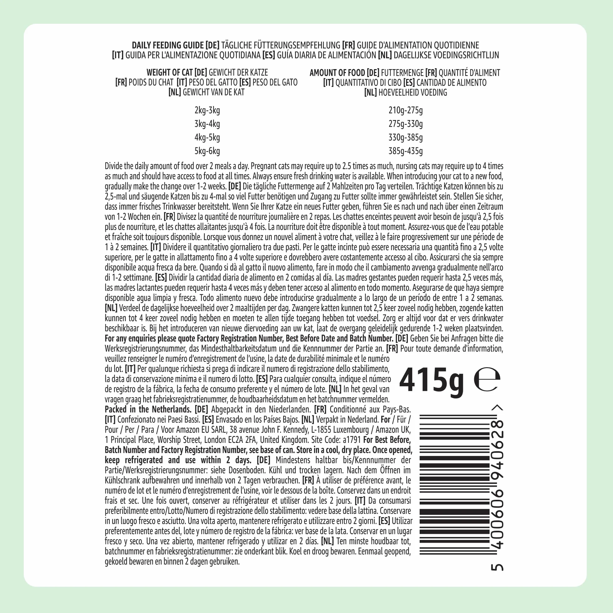 Amazon Nourriture humide pour chat sans céréales, morceaux de saumon ASC en gelée, 6 x 405 g