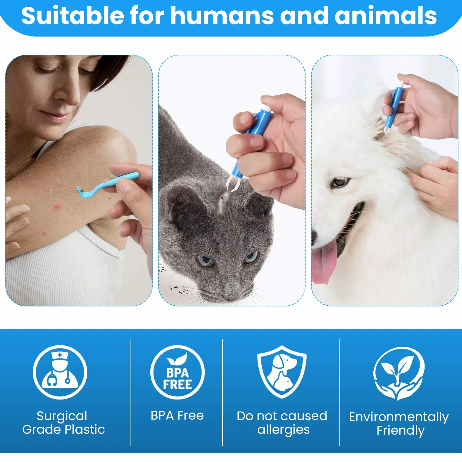 Pince à Tiques Anti Tiques pour Chiens et Chats, Crochet 2 en 1 en Acier Inoxydable
