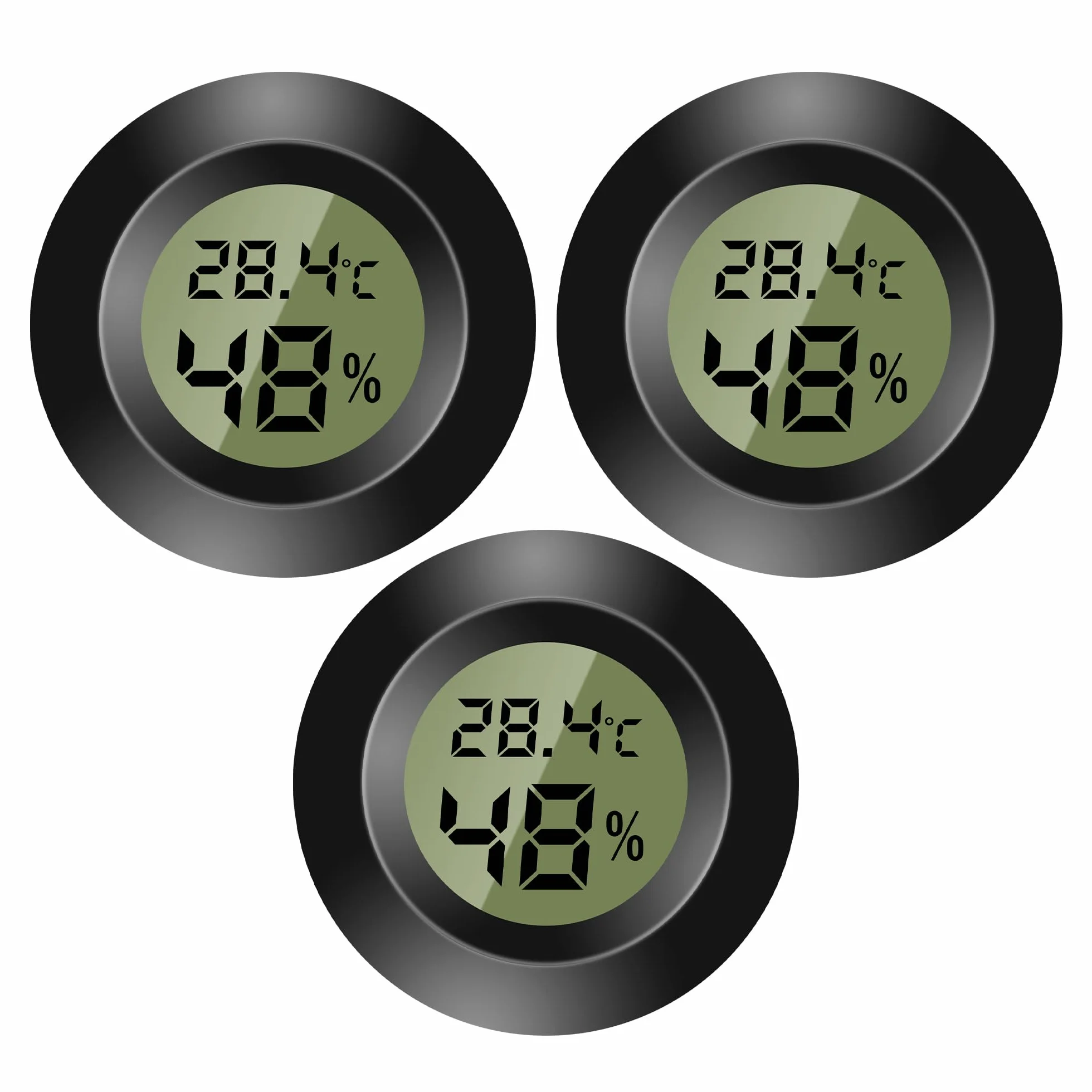 Lot de 3 mini thermomètres numériques - Moniteur de température et d'humidité - Hygromètre - Pour chambre d'enfant, incubateur de guitare, reptiles, serres de voiture - Noir