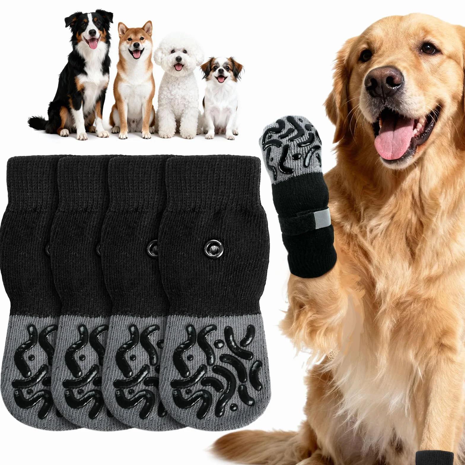 Chaussettes Antidérapantes pour Chiens 2 Paires Pattes Animal Sol Intérieur Petits Moyens Grands