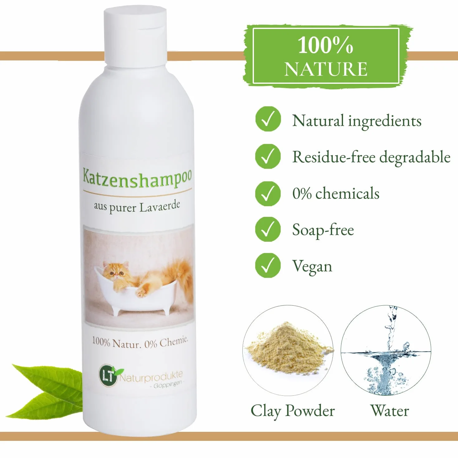 Shampoing pour chat bio hypoallergénique anti-démangeaisons au ghassoul marocain 250 ml
