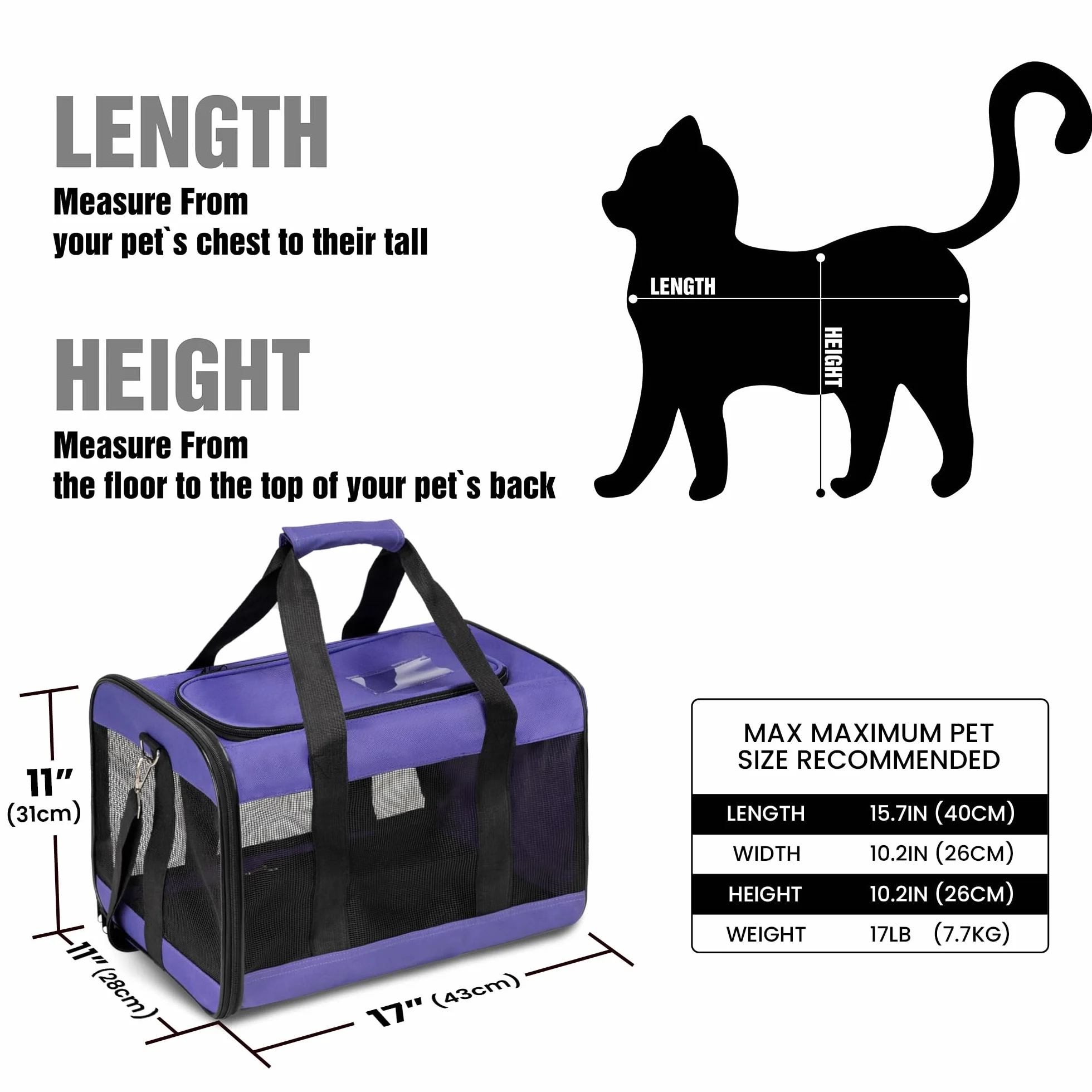 Sac de Transport Chat Chien Pliable Violet M avec Tapis en Laine pour Voyage
