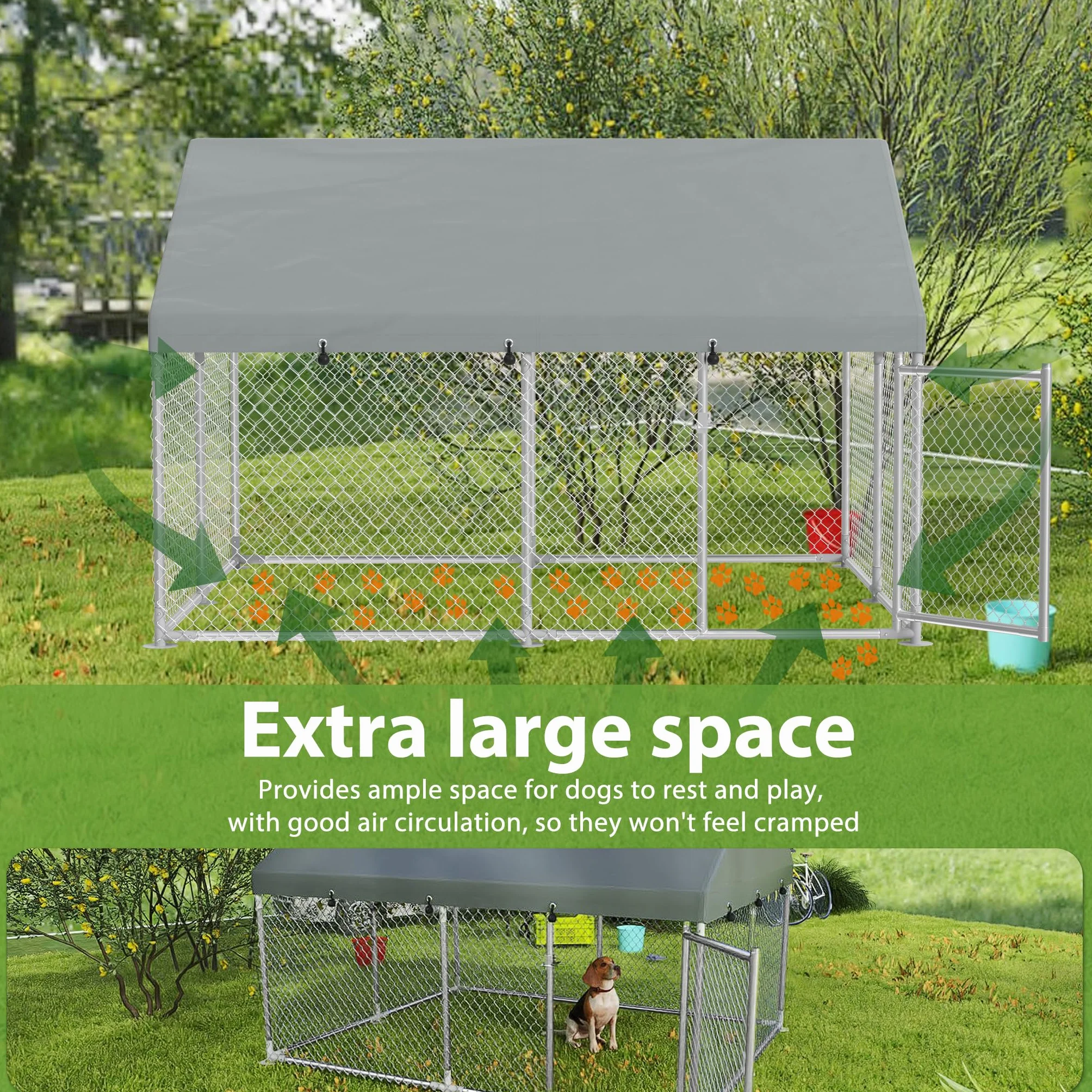 FIVMEN Enclos pour chien 400x200x165 cm acier galvanisé protection solaire toit porte verrouillable extérieur
