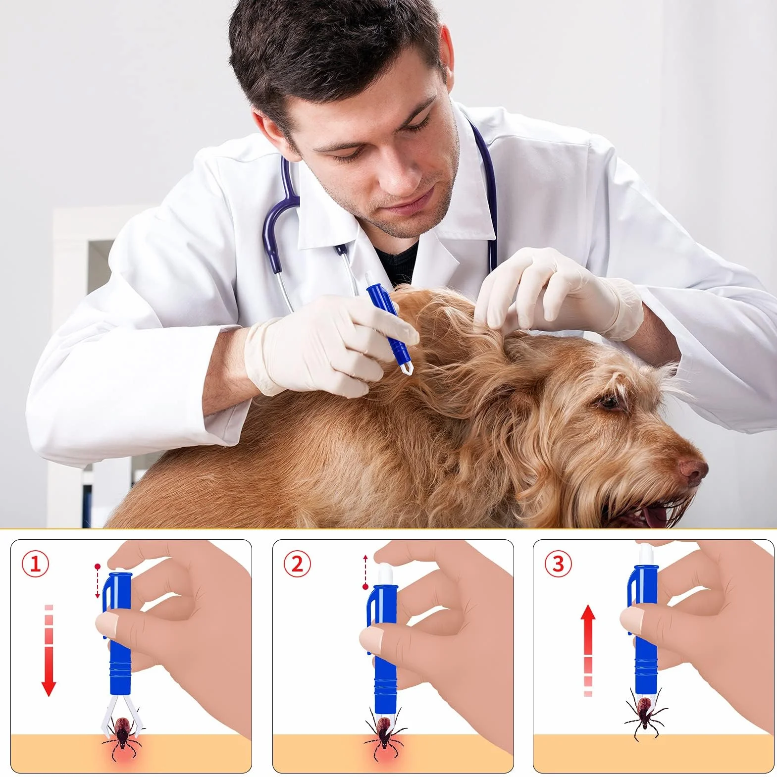 MELLIEX Pince à Tiques en Acier Inoxydable, Tique Remover Stylo Anti-Tique et Crochet pour Chiens, Chats