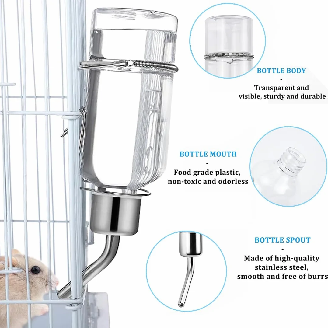 Biberon Lapin 2 Pièces Distributeur Eau Suspendu 350 ML pour Rongeurs Chatons Chiens Hamsters