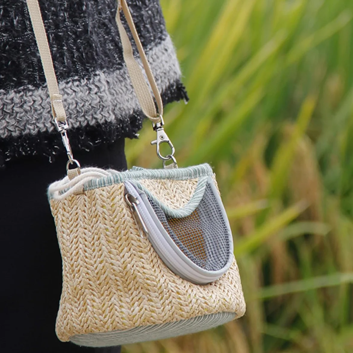 Garneck Transport Paquet pour Petits Animaux avec Fermeture Éclair en Paille Flanelle et Maille