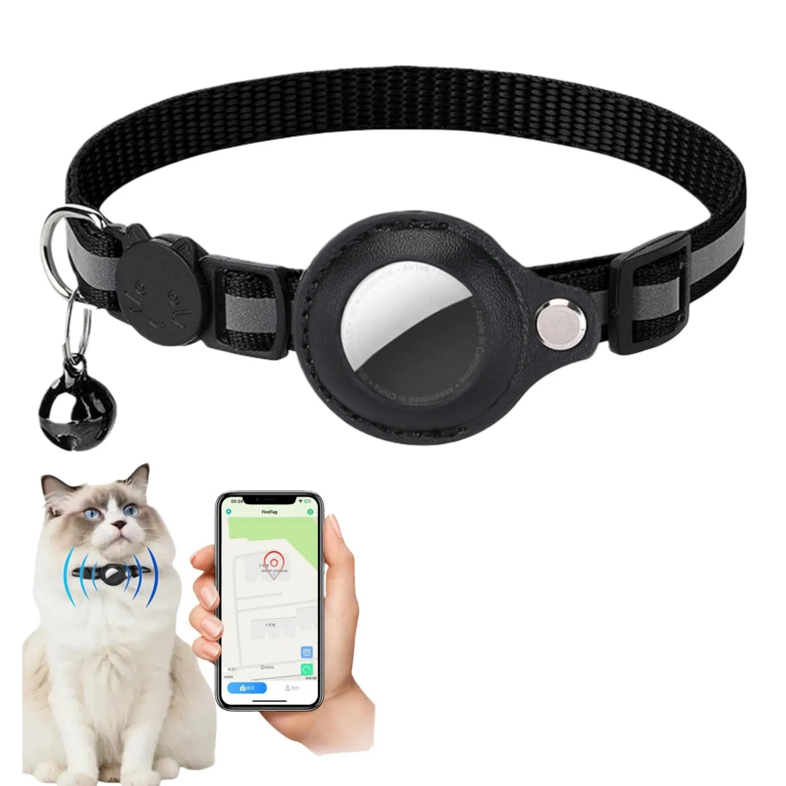 My Peets Collier GPS pour Chat，Anti-étranglement, léger et réglable, Largeur 1 cm, Convient aux Chats de Toutes Tailles