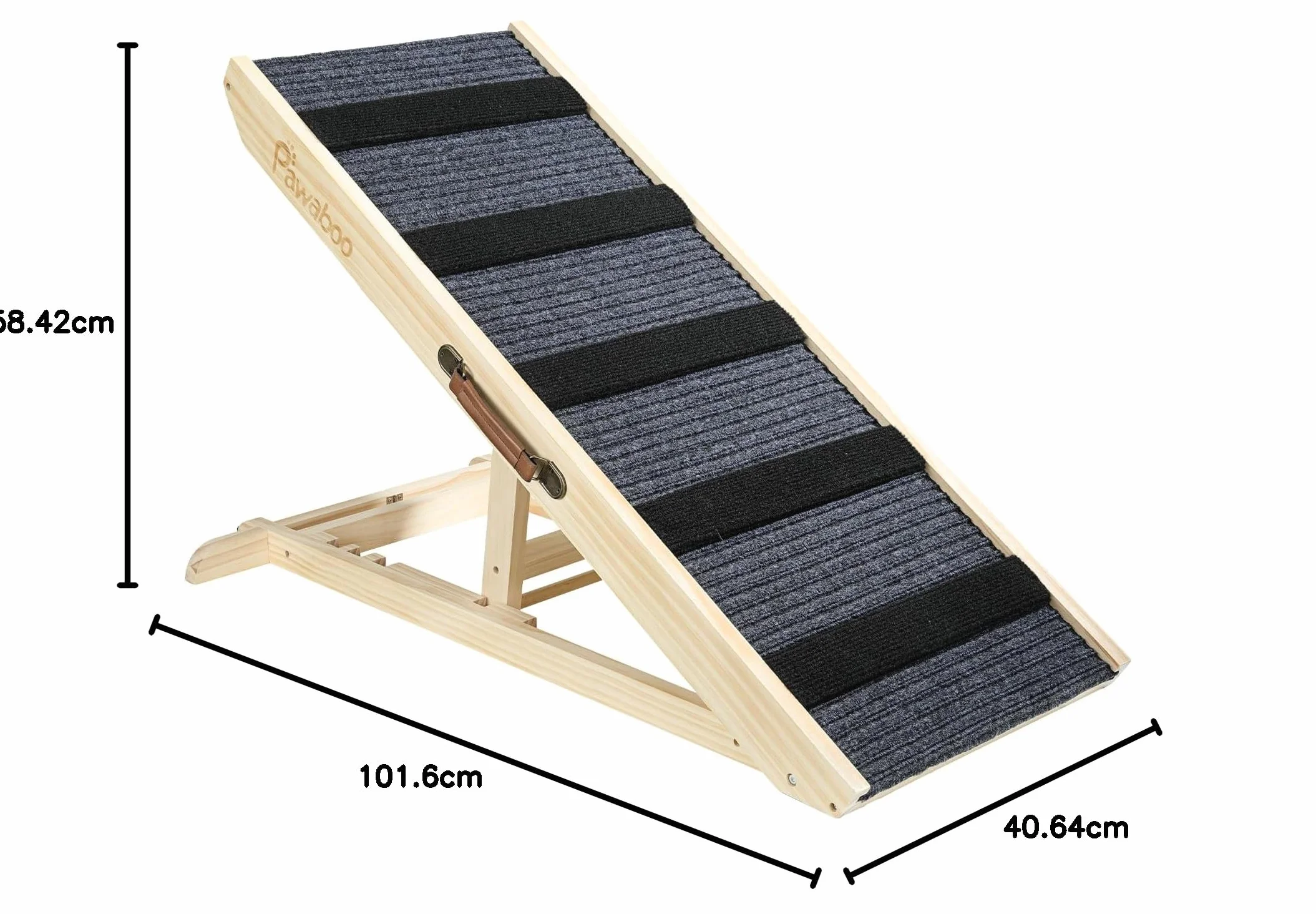 Pawaboo 100 * 40cm Rampe Portable en Bois, Escalier Adjustable pour Chien avec 4 Hauteurs Réglables de 11,6'' à 22,4'', Rampe pour Chien Chat à 143lbs pour Canapé Auto Lit, Extra Large, Bois