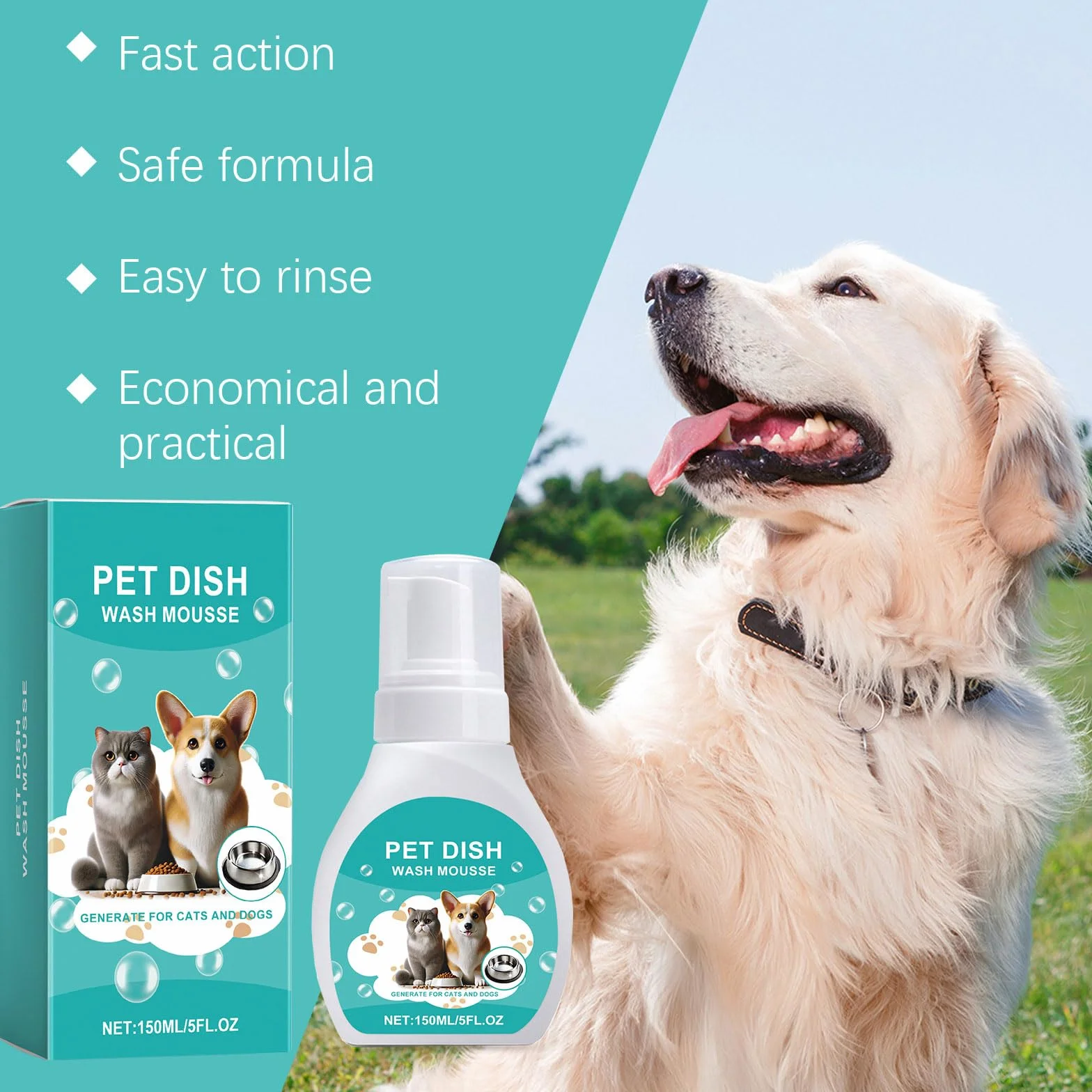 Mousse nettoyante pour gamelle animal domestique 150 ml usage quotidien nettoyage doux