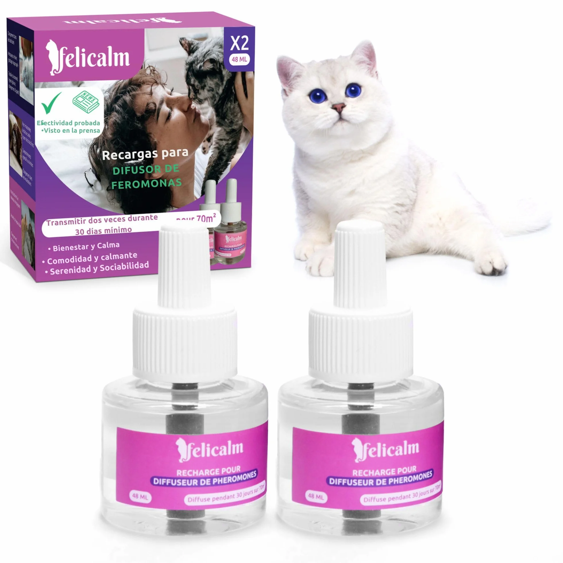 PHEROMONE pour Chat et Chaton 2 Recharges 48 ML Anti Stress CALMANT