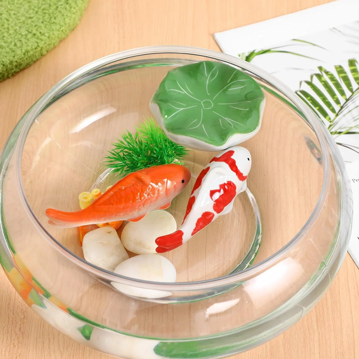 Lot De 2 Poissons Koï Flottants en Céramique - Décoration pour Bassin, Fontaine et Jardin