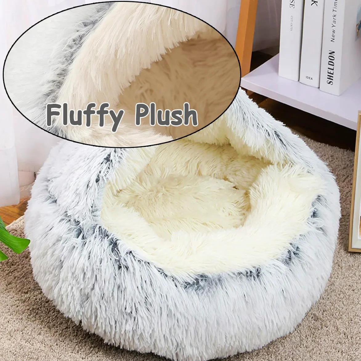 Grotte apaisante pour chat, chien et chaton en peluche moelleuse - Sac de couchage chaud en forme de tente, igloo d'intérieur chaud (vert, 80 cm)