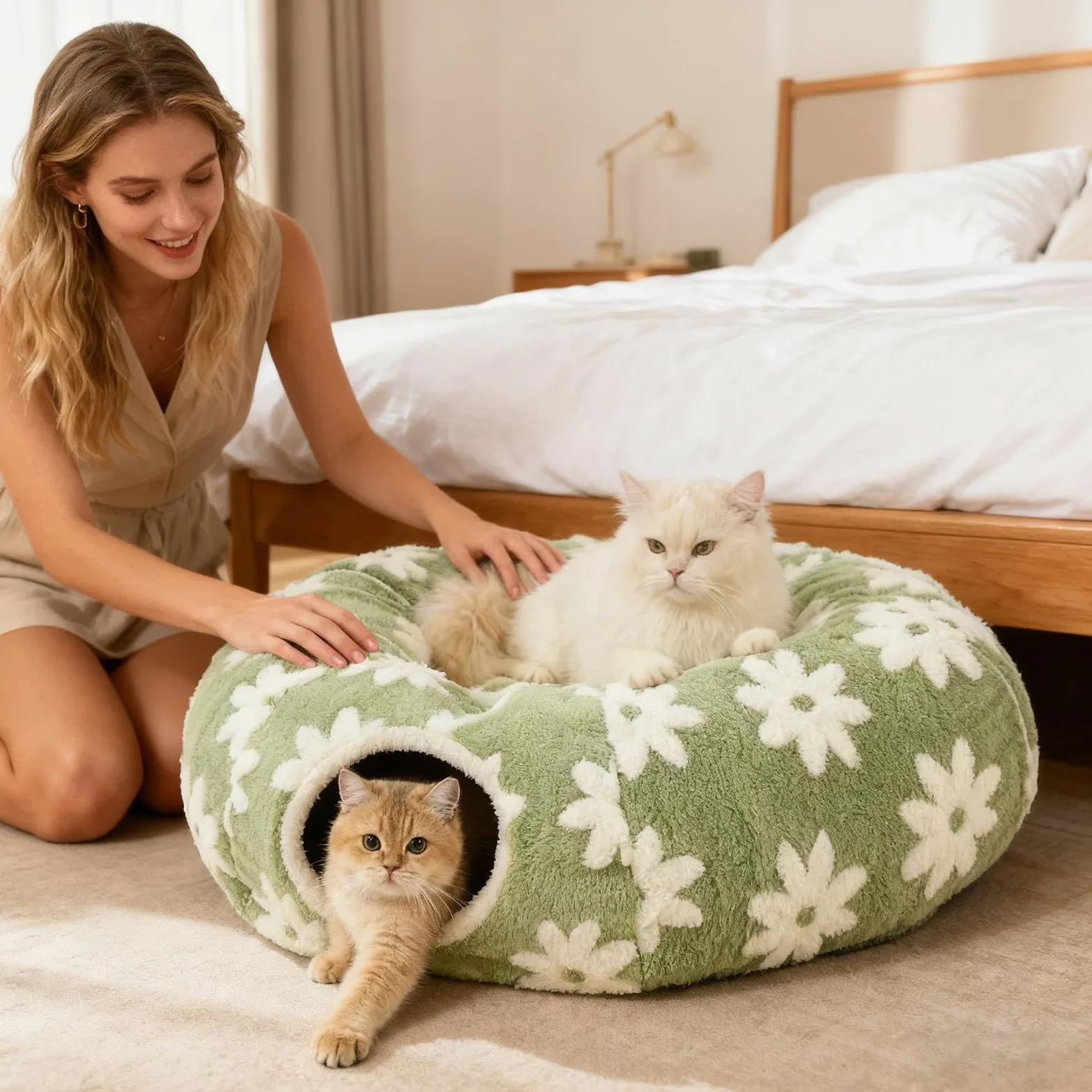 Tunnel pour Chats Jouet Cave en Peluche Lavable avec Balle | Tubes Et Tunnels Interactifs Avec Design Pour Chat Pour Divertissement, Ramper, Gratter, Intérieur, Extérieur, Chatons,