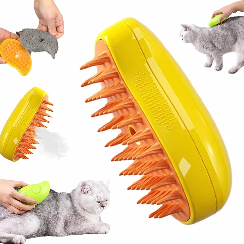 Cat Brush 3 In1 Self Cleaning Steam Cat Brush for Massage Tangled Hair Yellow
