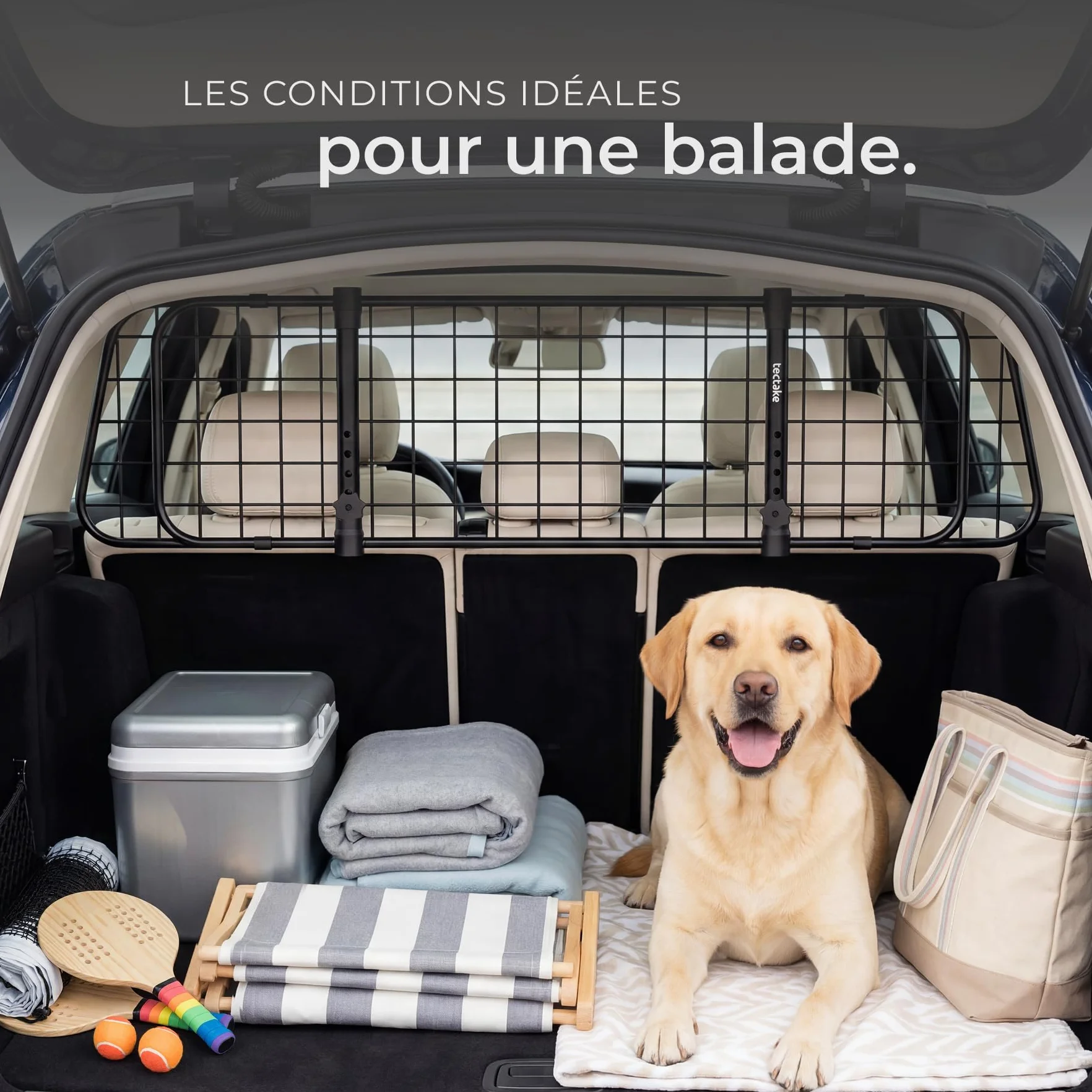 Tectake Barriere de securite Universelle pour Chien Voiture Grille Protection reglable 91,5-154 cm