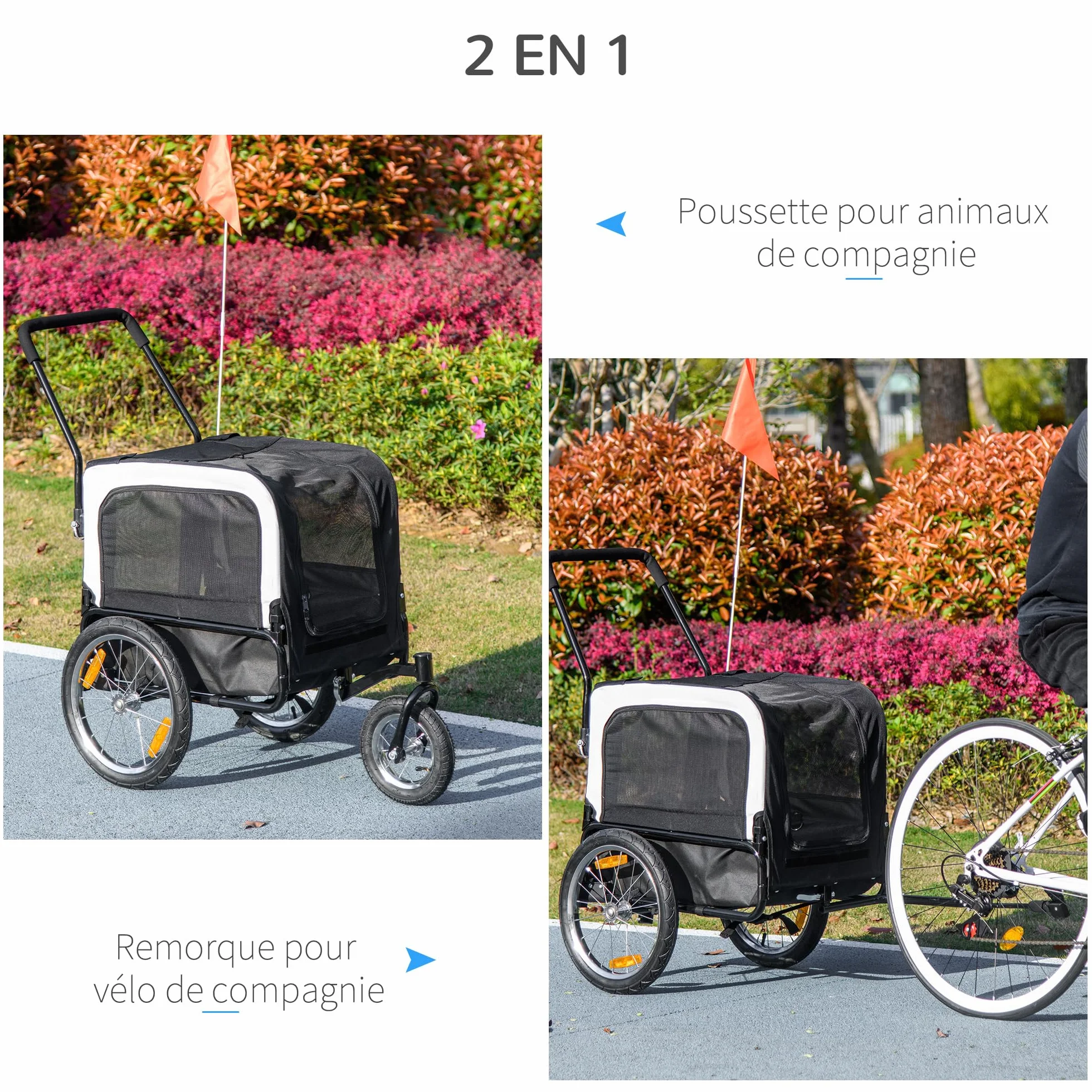 PawHut Remorque vélo Jogger 2 en 1 pour Animaux de Compagnie, remorque à vélo pour Chien, Noir