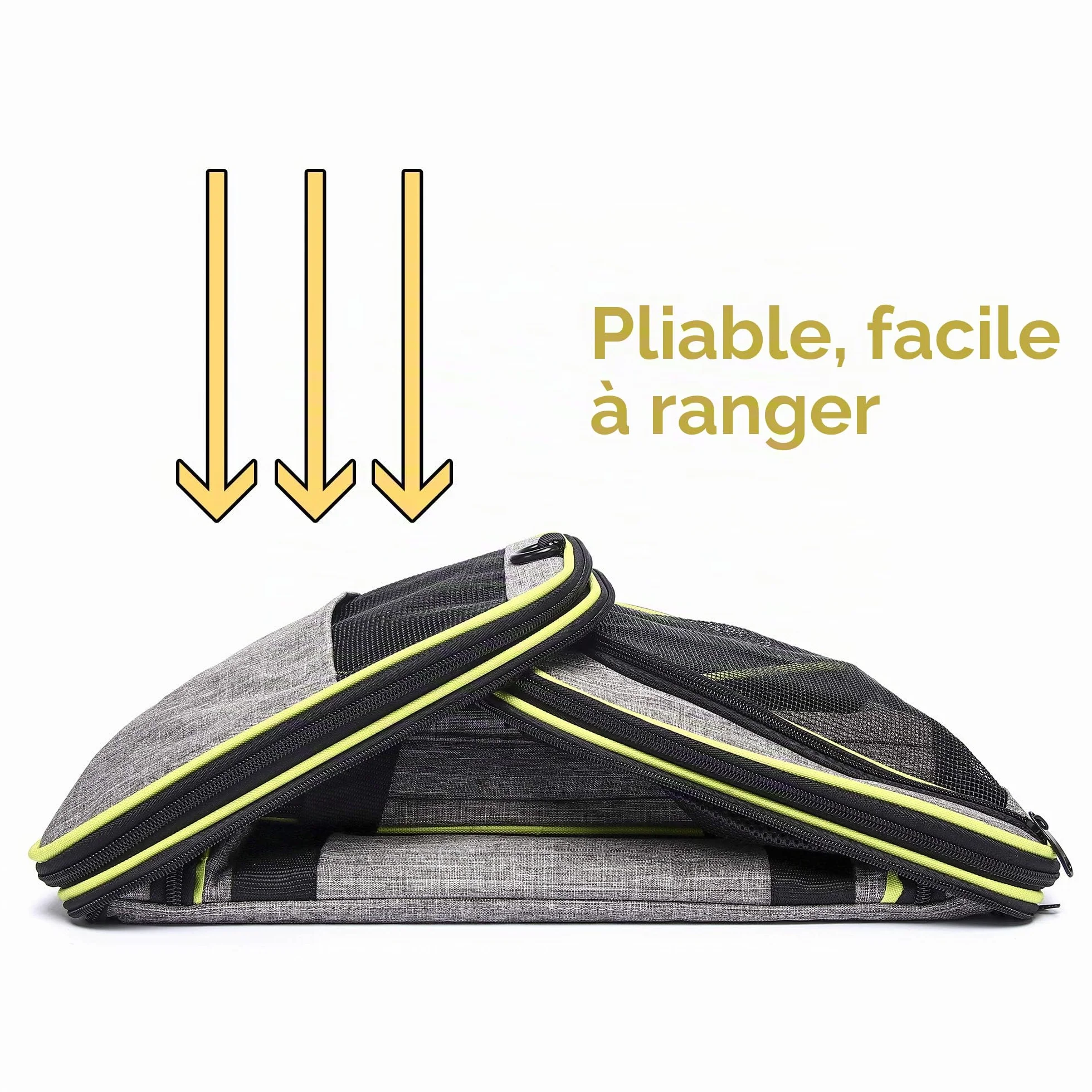 Sac Transport Chat Chien, Cage de Voyage Spacieux 4 Sens Extensibles, Caisse Chat Pliable pour Animal de Compagnie (Gris)
