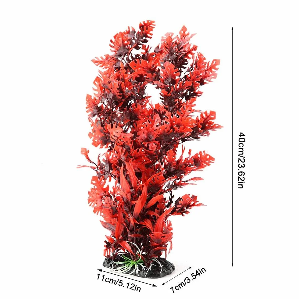 Plantes Aquatiques Artificielles en Plastique pour Aquarium Décorations avec Base Élargie Rouge