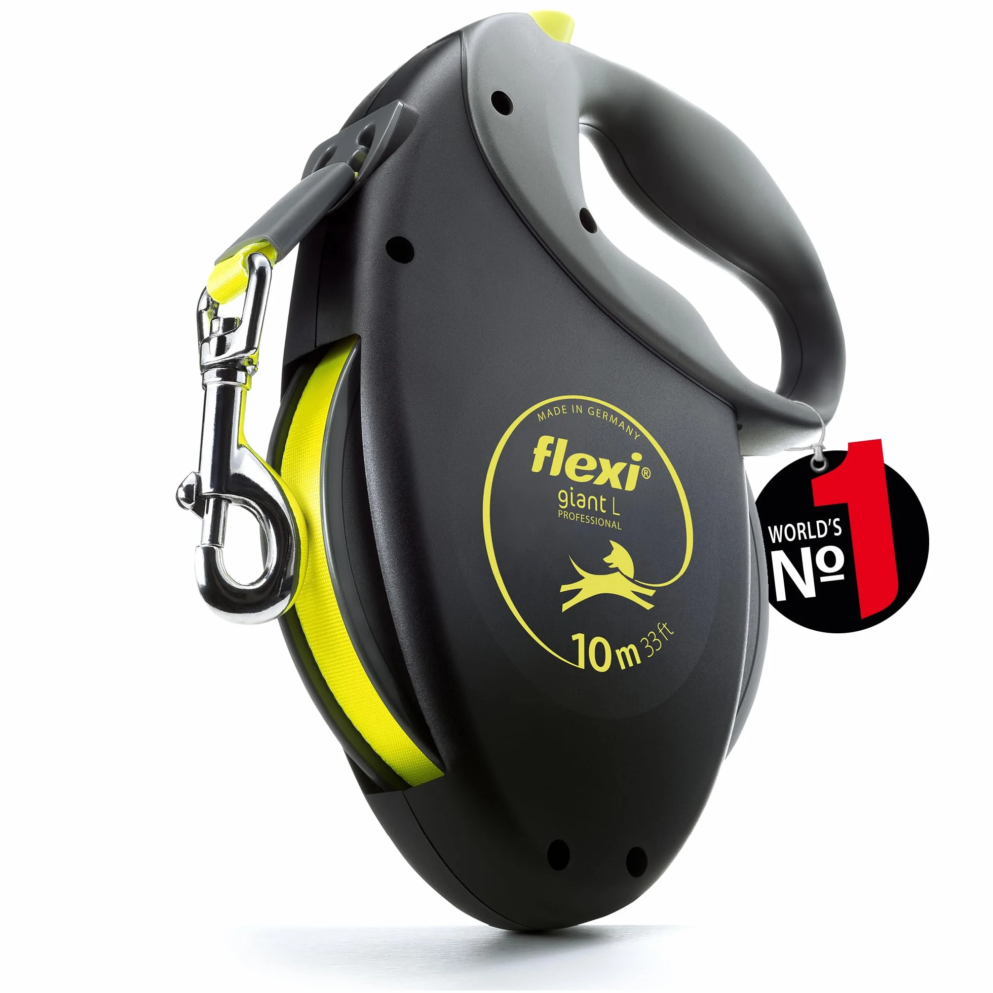 flexi® Giant Professional Laisse rétractable à sangle 10 m chiens jusqu'à 50 kg Noir jaune fluo