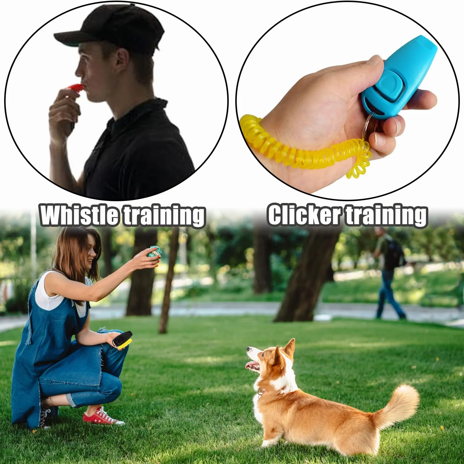 3pièces Sifflet pour Chien,Clicker de Dressage pour Animal de Compagnie,Haute fréquence Sifflet pour Chien,Dresseur avec Sangle de Poignet,Fonction 2 en 1,Facile à Transporter
