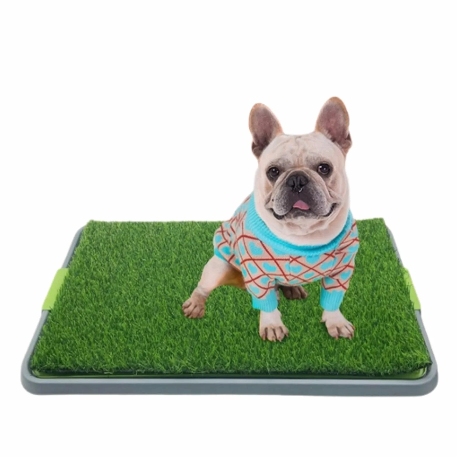 Tapis d'herbe pour chien avec plateau, tapis d'herbe de rechange pour pot pour animal domestique intérieur/extérieur, tapis d'entraînement à la propreté portable, fausse herbe réutilisable pour