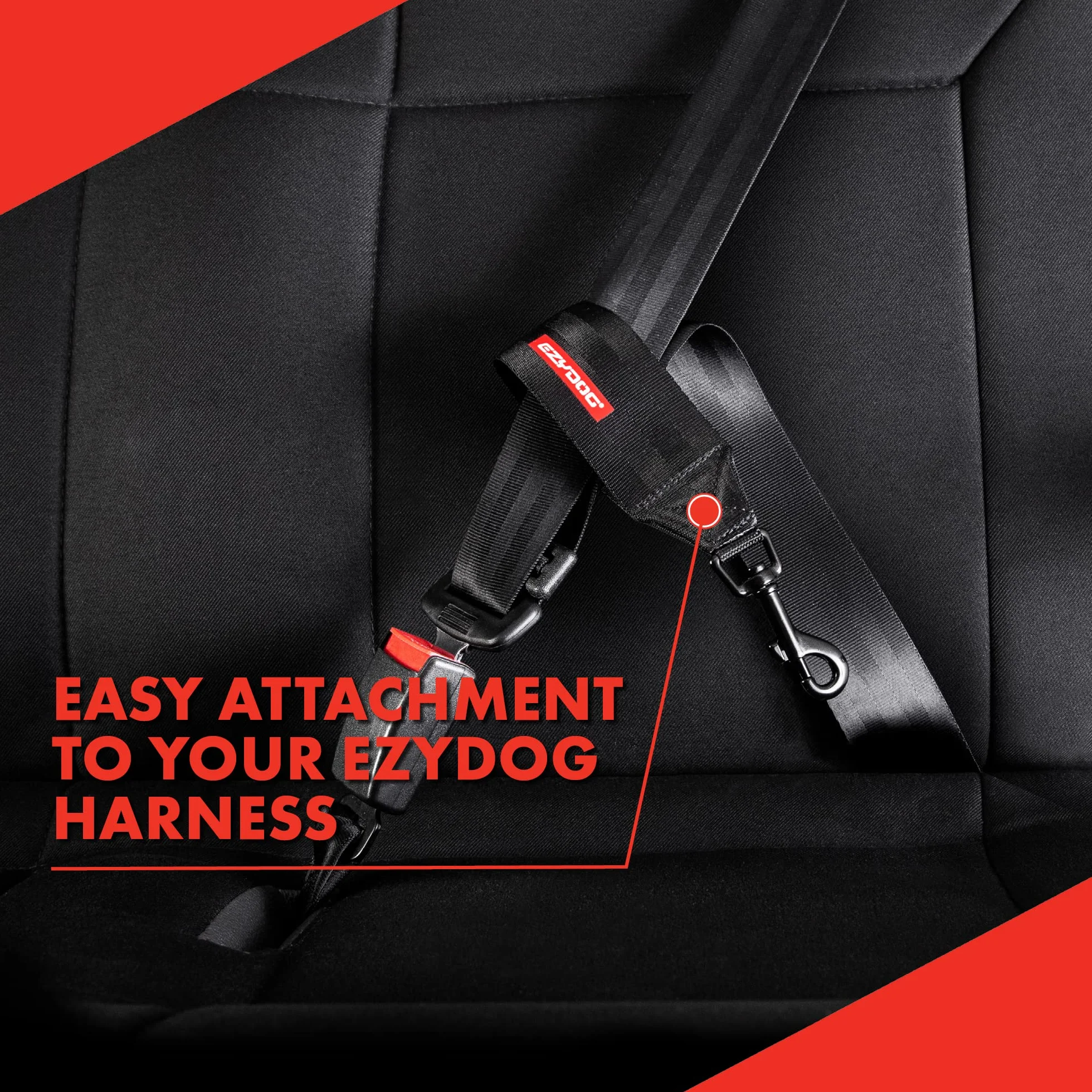 EzyDog Ceinture Chien Voiture – Attache Universelle pour Harnais, Ceinture de sécurité en Nylon Robuste pour Chien en Voiture (Noir)