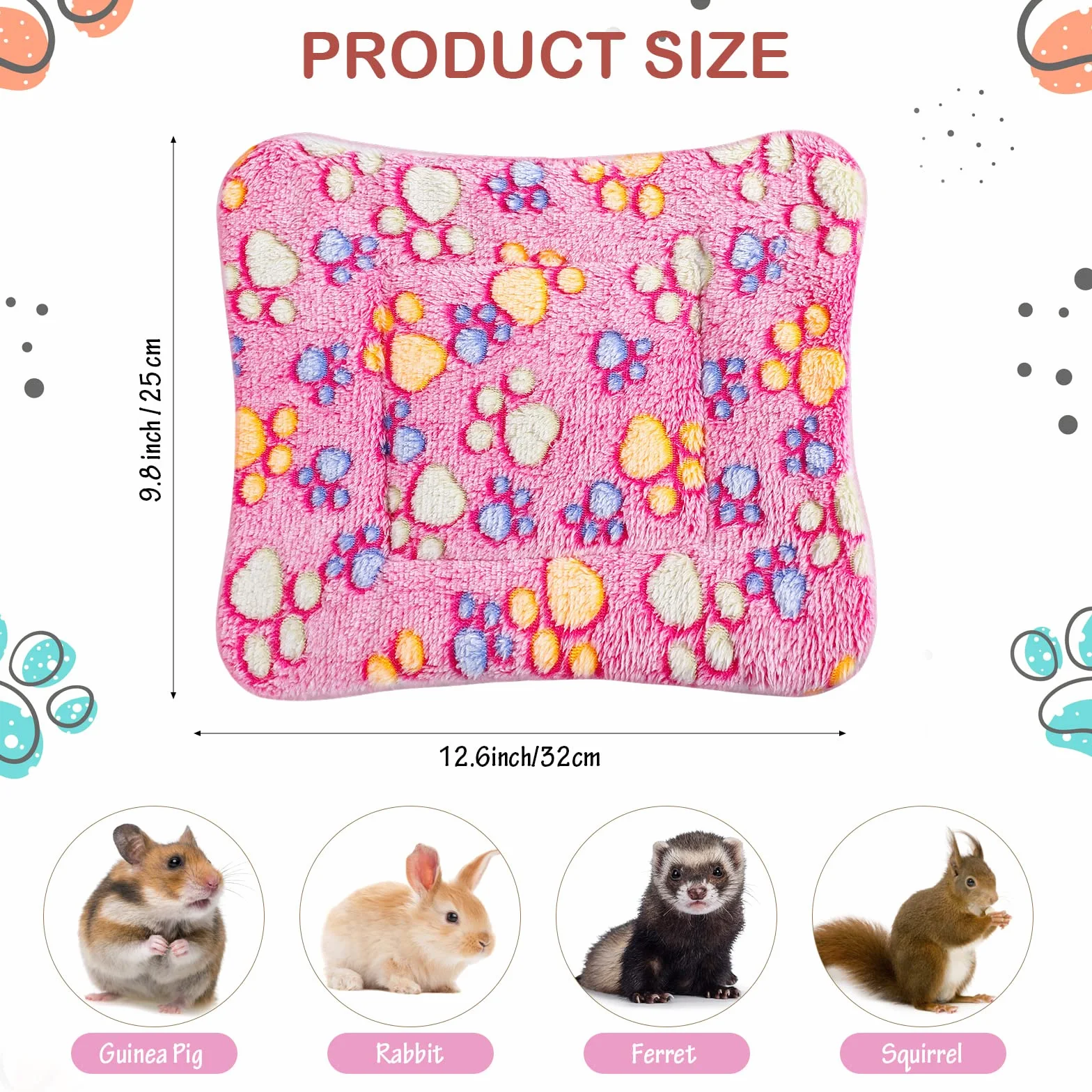 Hestya 4 Tapis de Lit pour Chien Ultra Doux avec Imprimés Mignons Coussins de Cage Réversibles Lavables Épais Matelas en Polaire pour Petits Animaux Chat Cochon d'Inde (32 x 25 cm)